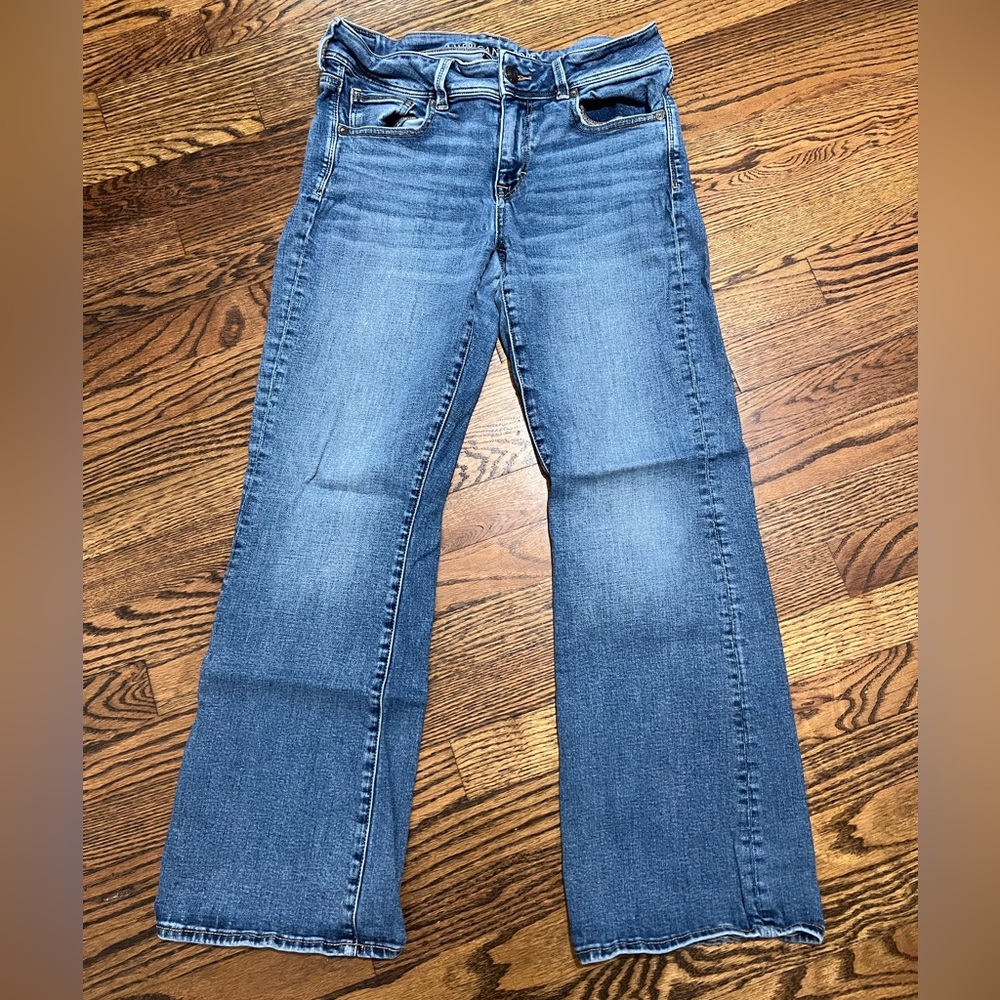 American Eagle Outfitters Blue Kick Boot Super Stretch Jeans